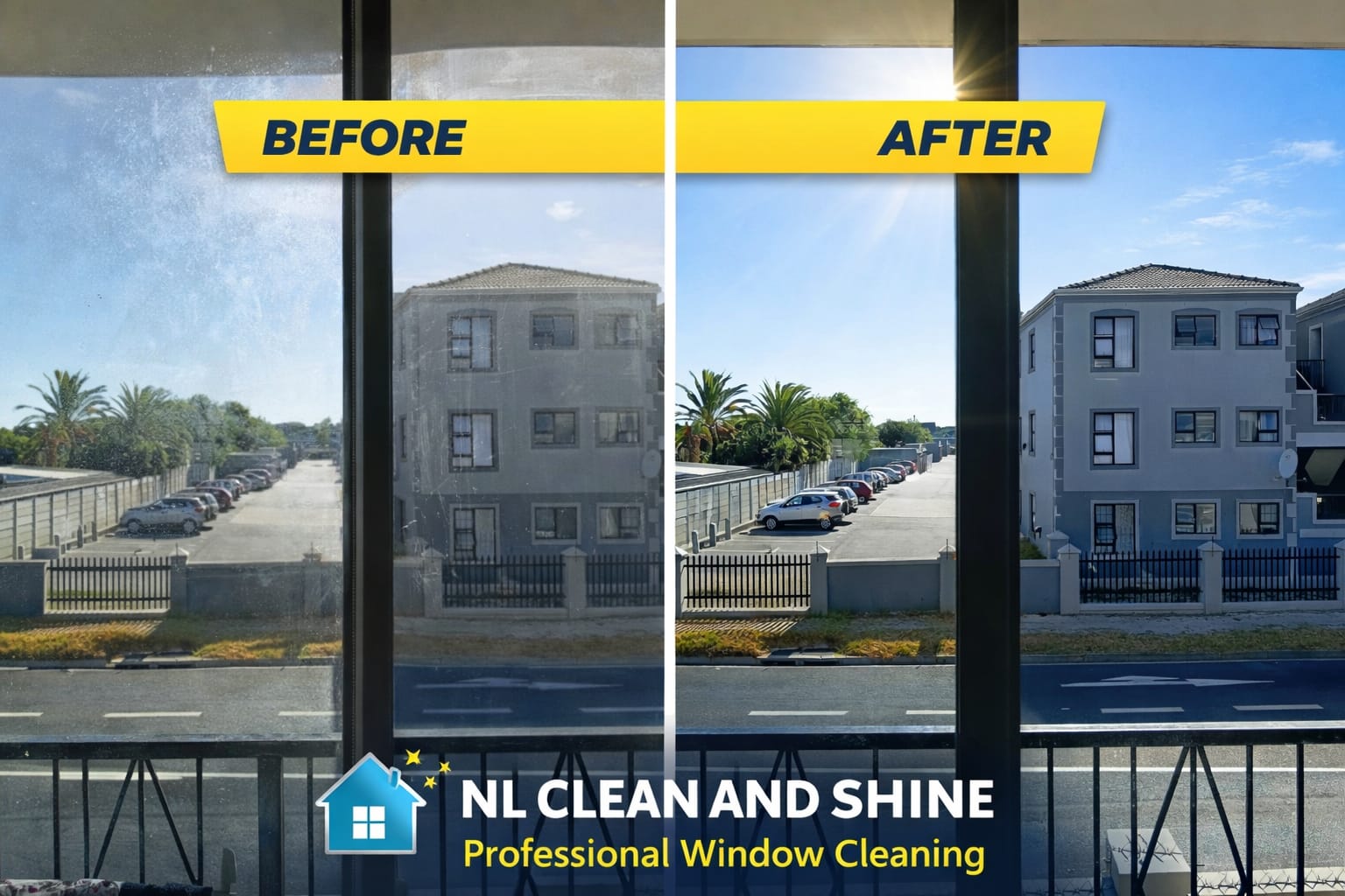 Before and after window cleaning by NL Clean and Shine